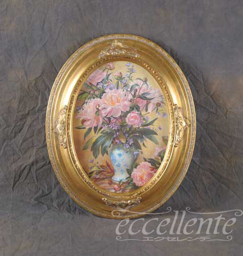 イタリア製 額絵 花 楕円 ピンク Q833600791 インテリア 絵画 イタリア家具 ヨーロッパ家具イタリアン家具 ヨーロピアン家具 輸入家具 クラシック家具 アンティーク調