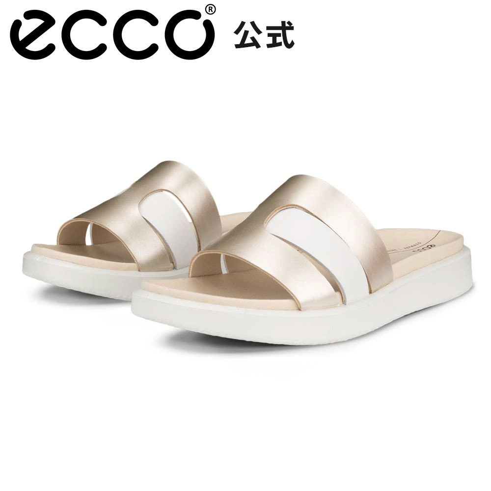 [ECCO公式] フロート 本革 レディース フラット サンダル WHITE/PURE WHITE GOLD メタリック ウィメンズ ECCO FLOWT W エコー
