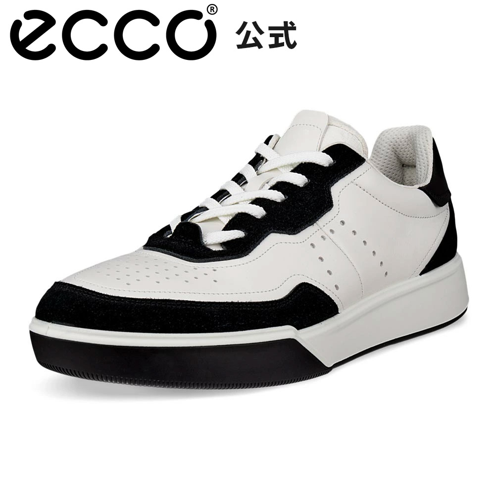 お買い物マラソンP10倍[ECCO公式] ストリート コート 本革 メンズ カジュアル スニーカー BLACK / WHITE / BLACK 白 履きやすい 靴 通勤 通学 カジュアルシューズ ECCO Street Court M エコー