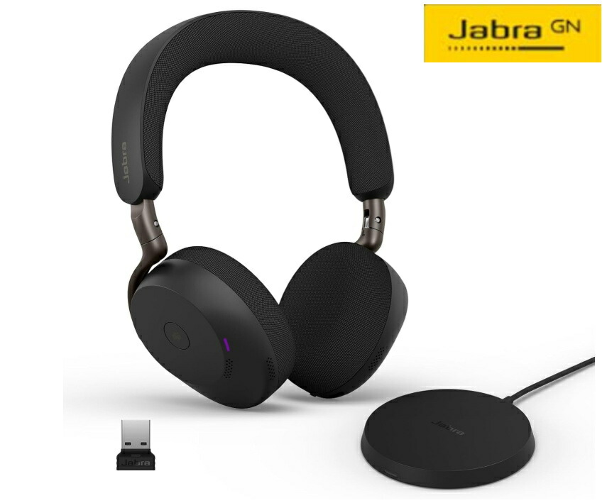 【当日送りとどける】 Jabra ノイズキャンセリング 頭顱書き割り 2年引きうける Evolve3 75 MS  Link390a  Black WLC Chrg 両耳 マイクロホン付 2台一斉に Bluetooth5.3 USB-A 最長25第四次元電話を掛ける なめし革座布団 側面音の高低 あき場所音声 ヒアスルー Teams/Zoom オンイヤー 申し受けるパッド