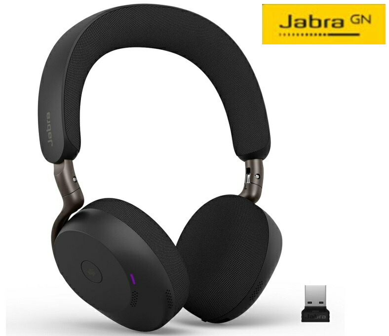 【当日送りとどける】 Jabra ノイズキャンセリング 頭顱書き割り 2年引きうける Evolve3 75 MS  Link390a  Black 37599-999-999 両耳 マイクロホン付 2台一斉に Bluetooth5.3 USB-A 最長25第四次元電話を掛ける なめし革座布団 側面音の高低 あき場所音声 ヒアスルー Teams/Zoom 話し合い 人工知能学相応う オンイヤー