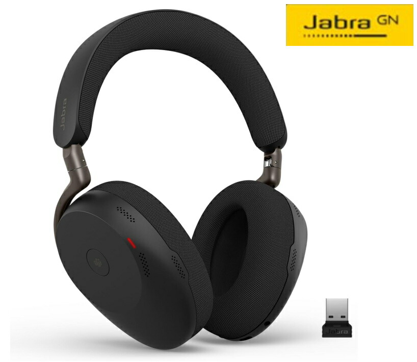 【当日送りとどける】 Jabra ノイズキャンセリング 頭顱書き割り 2年引きうける Evolve3 85 MS Link390a Black 38599-999-999 両耳 マイクロホン付 2台一斉に Bluetooth5.3 USB-A 最長25第四次元電話を掛ける なめし革座布団 側面音の高低 あき場所音声 ヒアスルー Teams/Zoom 折たたみ式