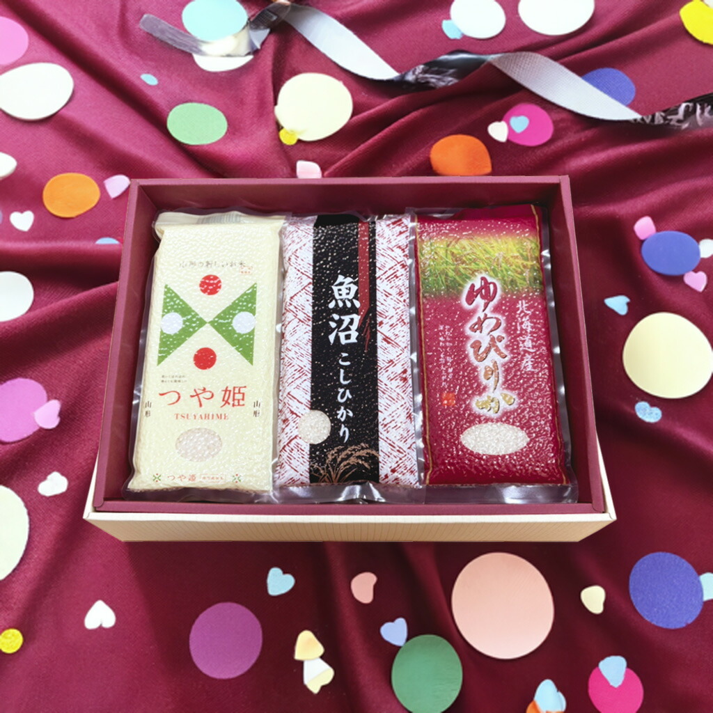 お米ギフト 雅 miyabi 特A米 令和６年産 セット商品 化粧箱いり 魚沼産コシヒカリ つや姫 ゆめぴりか 真空パック 300g x9袋 送料無料（ 沖縄のぞく）