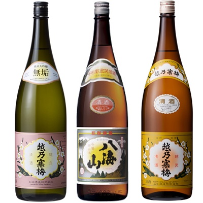 越乃寒梅 無垢 純米大吟醸 1.8Lと八海山 普通酒 1.8L と 越乃寒梅 白ラベル 1.8L 日本酒 3