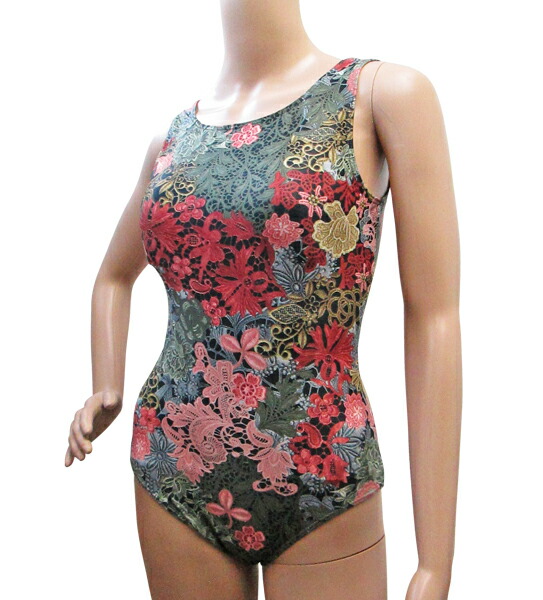 注目ブランド 楽天市場 新作 ワンピース水着 レース柄 サイズ ３ｌレディース水着 フィットネス水着 スポーツ水着 ワンピース水着 おしゃれ モダン カッコいい柄 ミセス 水中ウォーキング 大きいサイズ スイムスーツ 日本製 水着レオタードのエコー