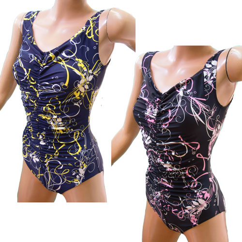 Ｌサイズ 11号 13号 スタイルがよく見える水着 中心ギャザー 水着 フレグランブーケ レディス 女性用 婦人水着 リゾート スイミング ノーマル 柄物 プリント日本製