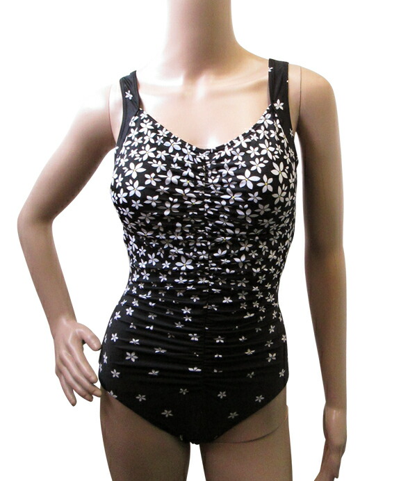 楽天市場 中心ギャザーワンピース水着 フラワー サイズ ｍ ｌレディス 女性用 スタイルがよく見える スマートに見える 体系カバー バストが大きい グリーン ブラック 花柄 婦人水着 フィットネス水着 リゾート スイミング A B C D E F カップ 柄物 日本製 水着