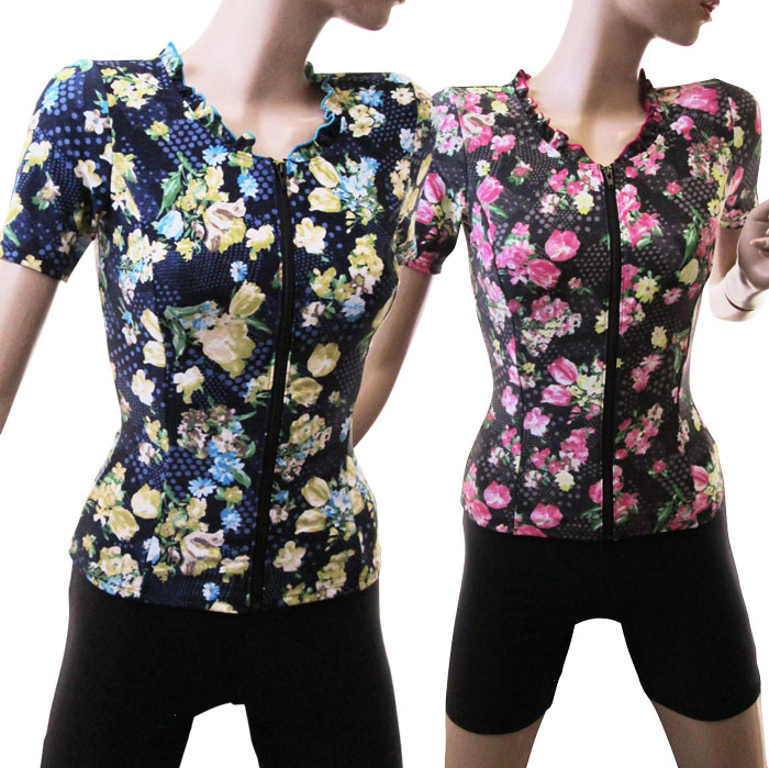 数量限定 楽天市場 フリル付き半袖セパレート水着レディス 女性用 婦人水着 フィットネス水着 リゾート スイミング スイムウエア 可愛い エレガント セレブ 水中ウォーキング めくれ防止 柄物 プリント 日本製 水着レオタードのエコーソーイング 激安ブランド Www