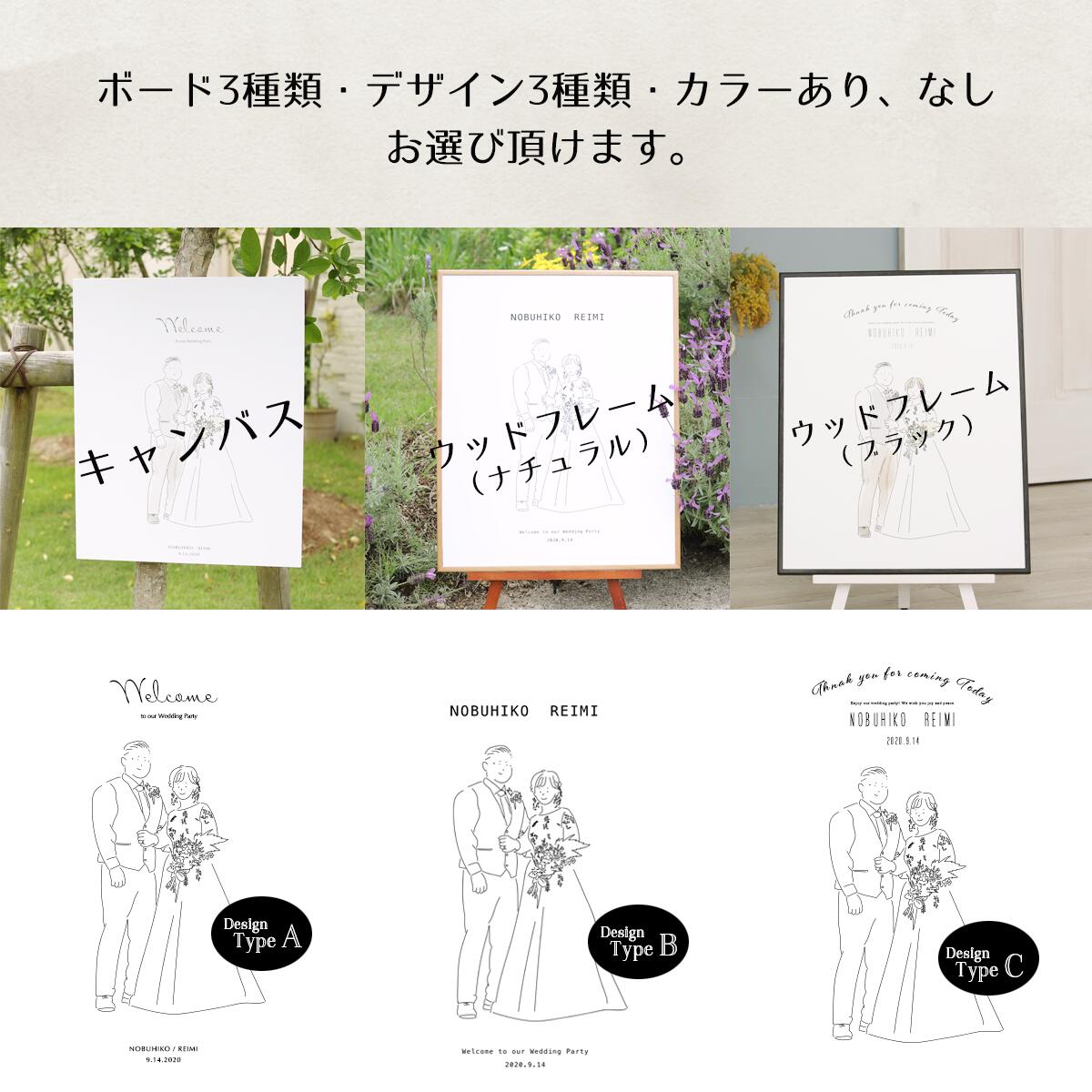 送料無料 ウェルカムボード ウェデイング おしゃれ 名入れ スタンド 結婚式 キャンバス イラスト 木製フレーム ウェルカムスペース