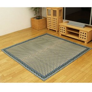 イケヒコ 純国産 イ草花ござカーペット 『かれん』 ブルー 江戸間3畳（約174×261cm)