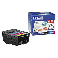 EPSON エプソン 完全無欠インキ薬莢 集積回路4CL75 大静電容量 4色容器に並べる (目じるし:ふで)