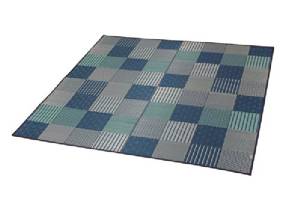 イケヒコ 純国産 袋織い草ラグカーペット 『京刺子』 青碧 約191×191珊