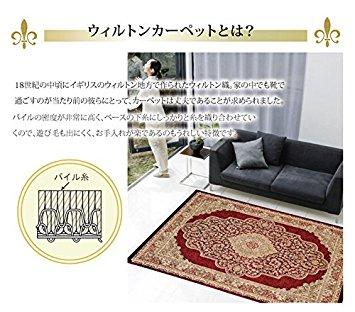 イケヒコ トルコ製 ウィルトンカーペット織り 引っ敷き 『ベルミラ RUG』 ぶどう酒 約160×230糎