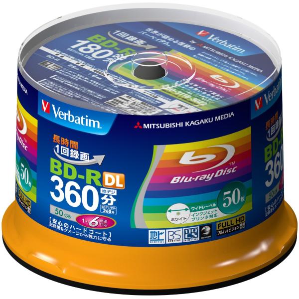 VERBATIM BD-R DL (Video) (片面2層) 1回録画用 260分 1-6倍速 50枚スピンドルケース　(VBR260RP50SV1)