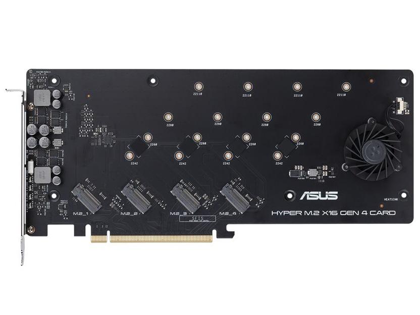 ASUS Hyper M.2 x16 Gen5 拡張カード PCIe5.0 ASUS Placa Hyper M.2 x16 Gen5 (PCIe 5.0/4.0) suporta quatro NVMe M