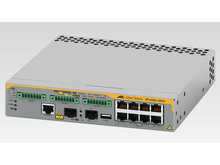 ALLIEDTELESIS アライドテレシス AT-x320-10GH-Z7[10/100/1000BASE-T(PoE-OUT)x8、SFPスロットx2(デリバリースタンダード保守7年付)](3892RZ7)画像