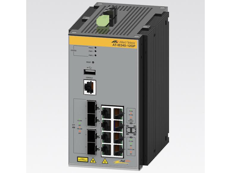 ALLIEDTELESIS アライドテレシス AT-IE340-12GP-Z7[10/100/1000BASE-Tx8(PoE-OUT)、SFPスロットx4(デリバリースタンダード保守7年付)](3877RZ7)画像
