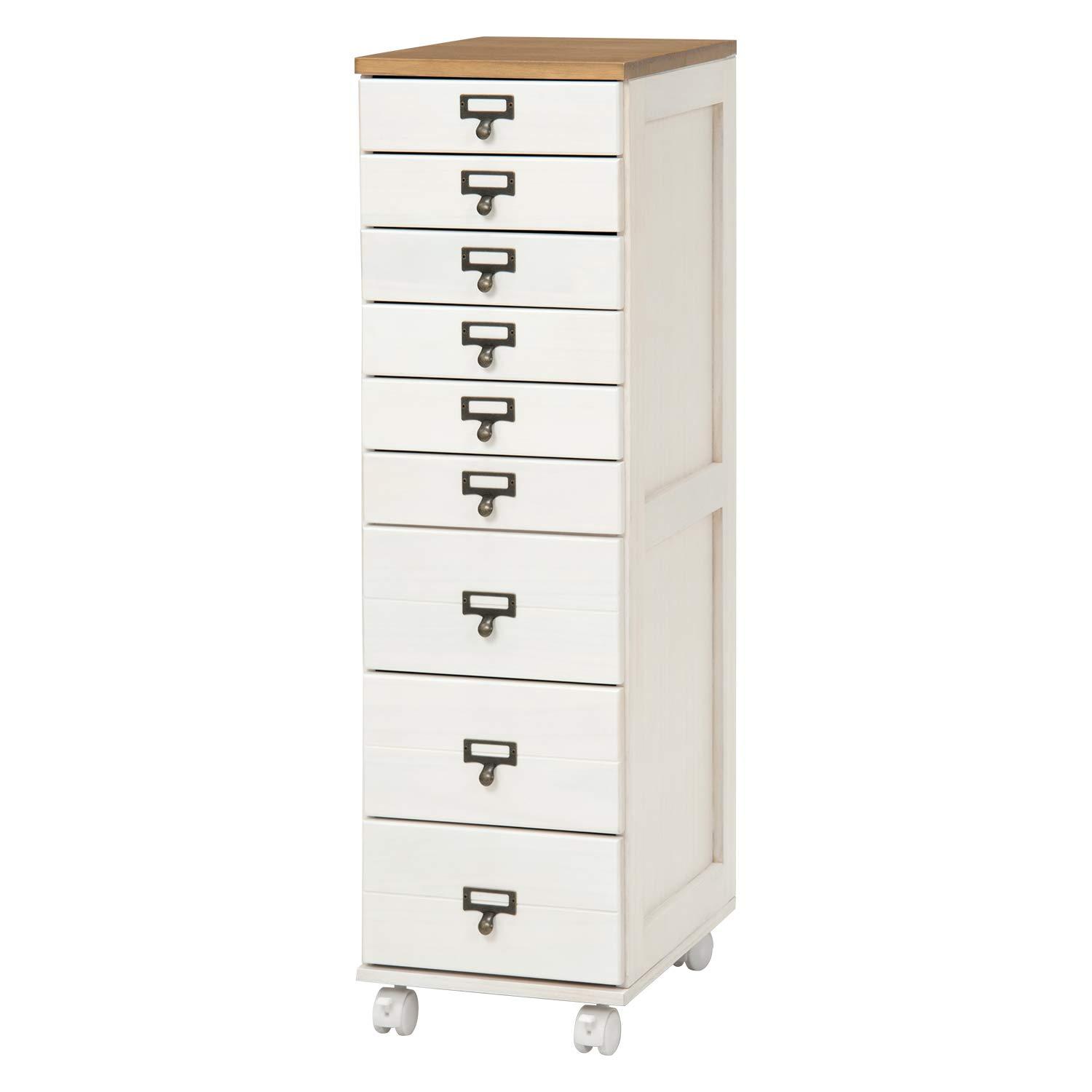 HAGIHARA 萩原 萩原 多段チェスト 書類チェスト 書類 棚 A4 引出9段 【ほぼ完成品】キャビネット ドキュメント 天然木 ネームプレート付 キャスター付 ナチュラルホワイト MCH-6171NW