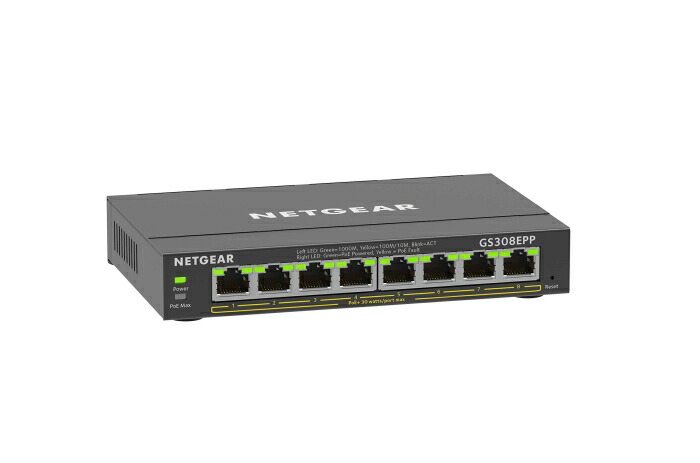 NETGEAR サイバー空間歯車 SOHO身寄り向けPoE+相応う 123W ギガビット8Pアンマネージプラススイッチ(GS308EPP-100JPS)