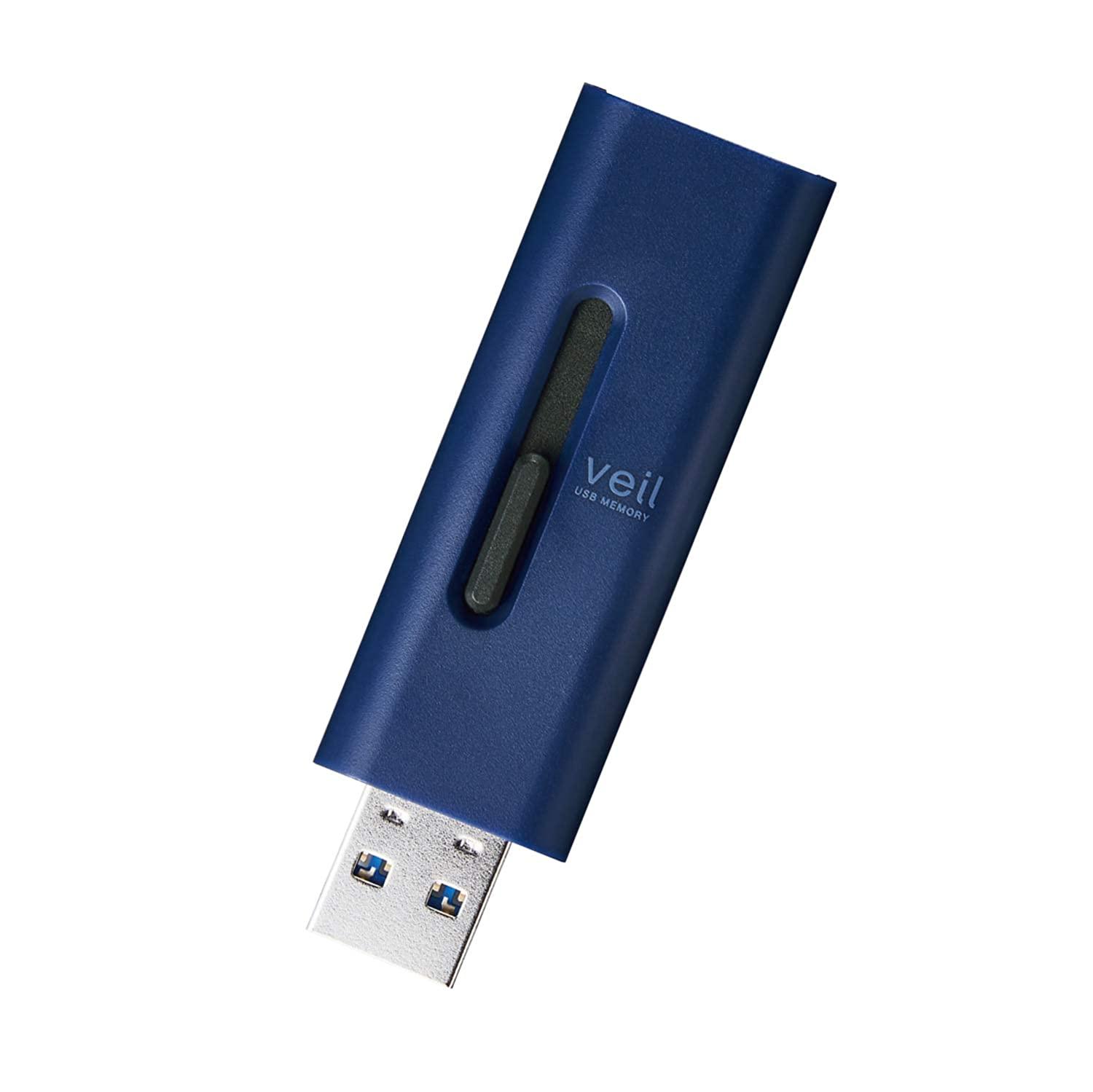 ELECOM エレコム エレコム USB記憶装置 128GB USB3.2(Gen1)相応う 横すべり式 ストラップホール付き添い人 青色 MF-SLU3128GBU