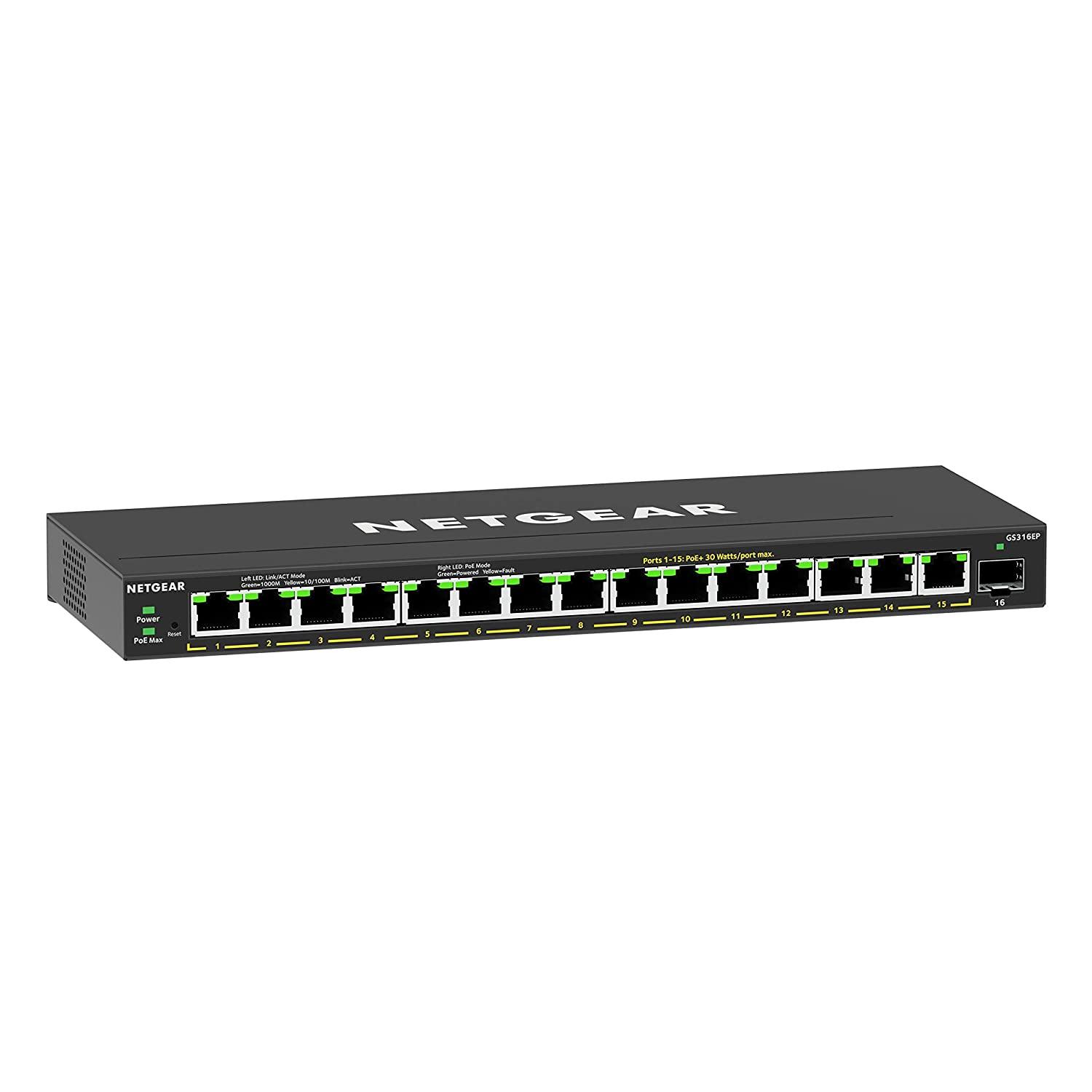 NETGEAR サイバー空間歯車 卓上型パウダーコンパクト アンマネージプラス スイッチングこしき GS316EP ギガ15界面 SFP 1拡張スロット PoE+相応う(総べて180W) VLAN QoS 静音気違い受け答え 省ワット数 5年引きうける