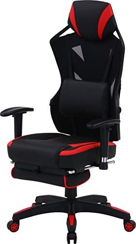 不二貿易 メッシュゲーミングチェア レイズ フットレスト付きRD YF922CW foot レッド 品番:19429｜ECJOY！店 14,320円