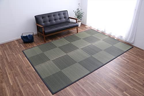 イケヒコ い草 ラグ カーペット マット DXノア 滑り止め 不織布 約250×191cm 裏貼り ブラック ナチュラル シンプル モダン 市松 格子 消臭 防臭 抗菌 #8242230|ECJOY!店