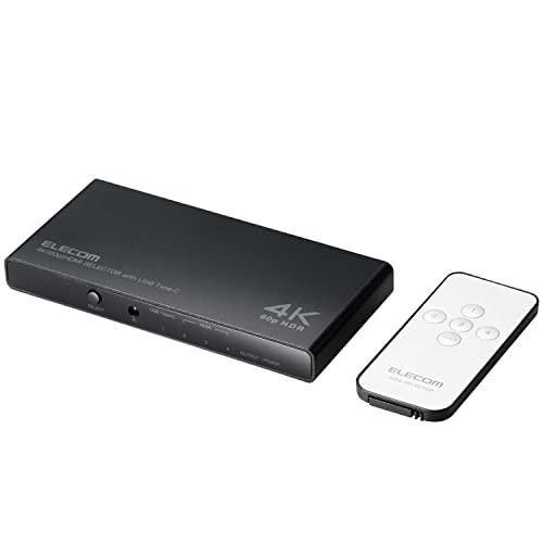 ELECOM エレコム HDMIうつり変わり器/4K60サイクル相応う/4界面/専用遠隔操作付(DH-SW4KC41BK)