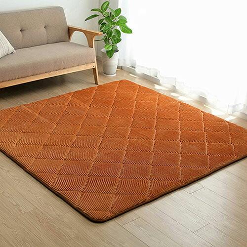 イケヒコ ラグ 滑りにくい 防音 ボリューム 厚い へたりにくい コーデユロイ 無地 オレンジ 約185×300cm 約4畳 床暖房 ホットカーペット対応 こたつ敷布団