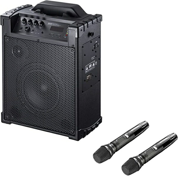 SANWASUPPLY サンワサプライ ワイヤレスマイク付き拡声器スピーカー(バッテリー内蔵・ワイヤレスマイク2本対応) MM-SPAMP14