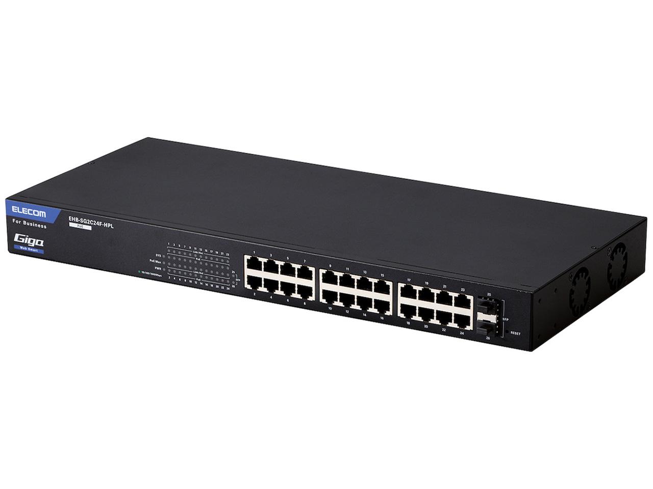 ELECOM エレコム WEBスマートスイッチングハブ/Giga/PoE/24界面/大静電容量(EHB-SG2C24F-HPL)
