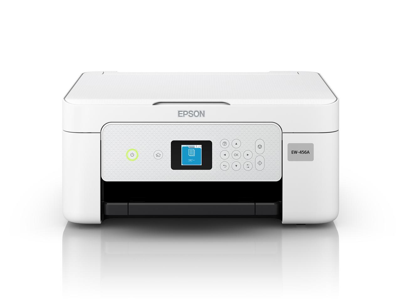 EPSON エプソン EW-456A Colorio インクジェット印刷工 インキ4色 染め料+絵の具 5760×1440 dpi 最大限度質問用紙大きさA4 繋ぎ合わせる(USB)〇 繋ぎ合わせる(無線電話ローカルエリアネットワーク)〇 スキャナー役立つこと有り 転写物役立つこと有り 白いこと
