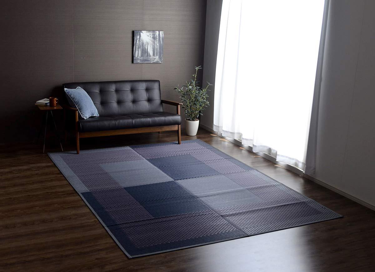 イケヒコ ラグ 長方形 夏用 い草 シンプル ネイビー 191×250cm