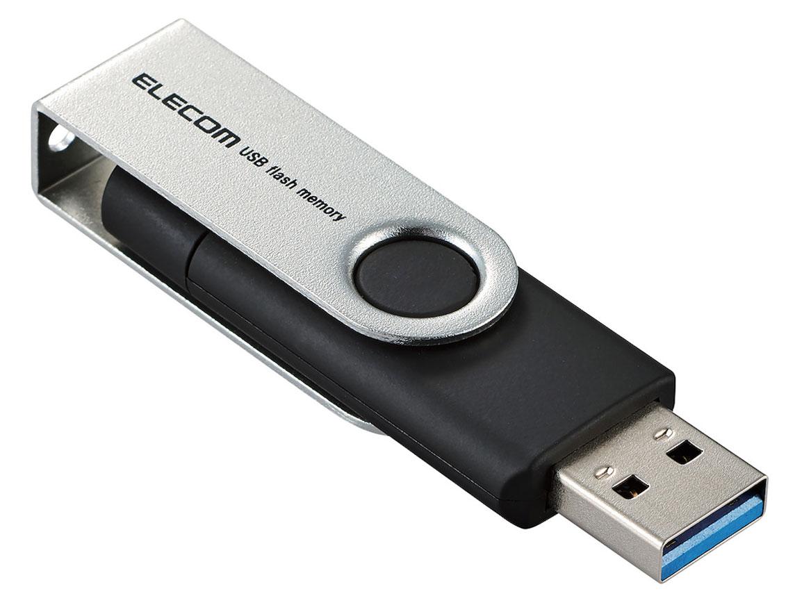 ELECOM エレコム MFTPC3128GBK USB記憶装置 (Android/iPadOS/iOS/Mac/Windows11相応う) 黒いこと MF-TPC3128GBK [128GB /USB TypeA+USB TypeC /USB3.2 /回転させる式]
