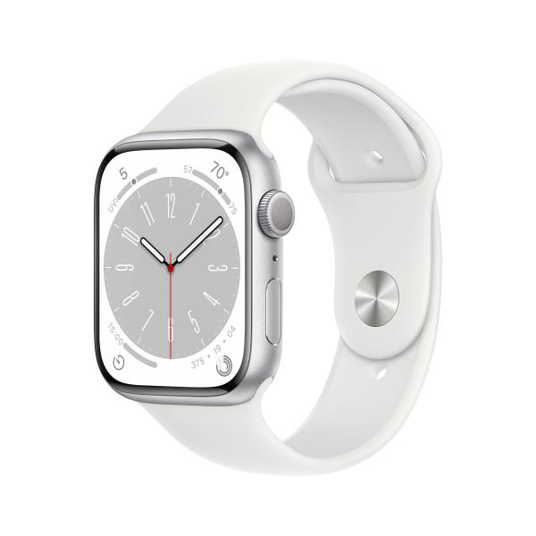 APPLE アップル Apple Watch Series 8(GPSモデル)- 45mmシルバーアルミニウムケースとホワイトスポーツバンド - レギュラー