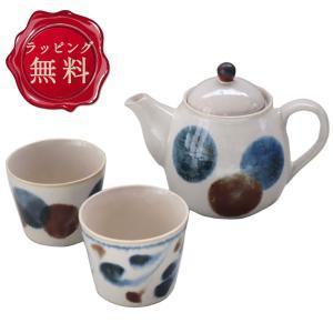 アワサカ ≪製造会社取寄≫【Brush Blue】 筆青 ポット茶器揃 差し上げ物 [日本製 美濃焼 食器 瀬戸もの] (aw0904546088018163)【入数:5】
