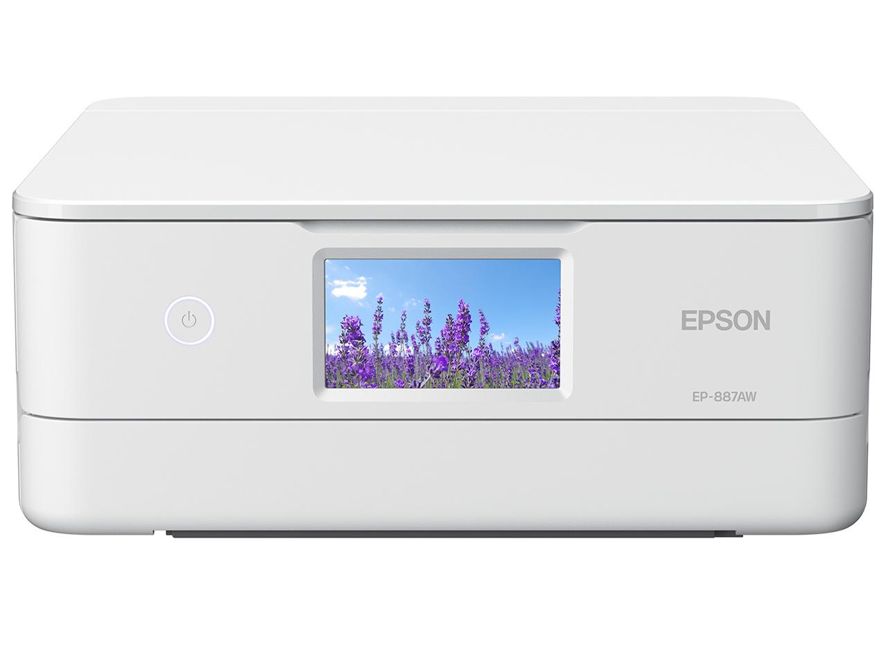 EPSON エプソン EP-887AW Colorio カラーインクジェットプリンター インク6色 染料 1200×600~4800 dpi 最大用紙サイズA4 接続(USB)〇 接続(無線LAN)〇 スキャナ機能有り コピー機能有り ホワイト|ECJOY!店