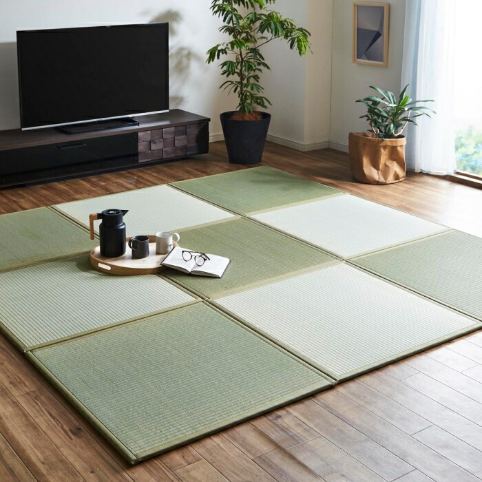 イケヒコ 置き畳 半畳 国産 い草ラグ 『あぐら』 ナチュラル 約82×82cm 9枚組 1110231310211 1個