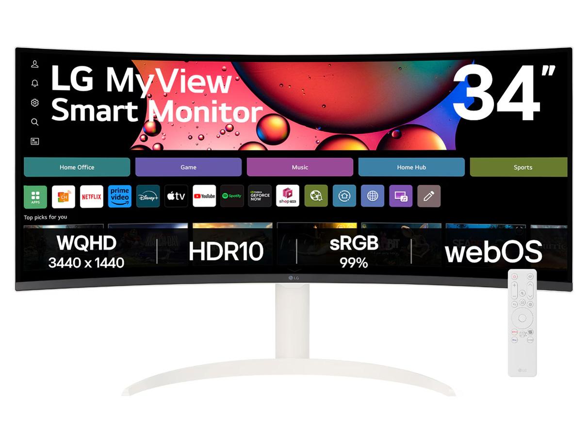 LG LG電子 34SR65QC-W 34.0型 webOS搭載 21:9曲面型 ウルトラワイドスマートモニター MyView Smart Monitor 3440×1440 スピーカー搭載 HDMI×2 LAN ホワイト系|ECJOY!店