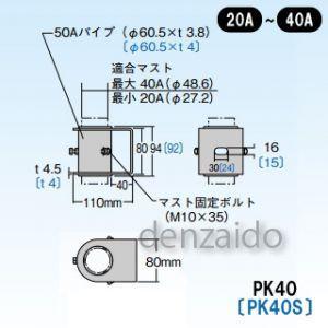 KODAK コダック 側面付けマスト取付金具 適合マスト:Φ27.2～48.6mmのマスト用(20～40A) ステンレス製 【受注生産品】 PK40S+ソコイタ