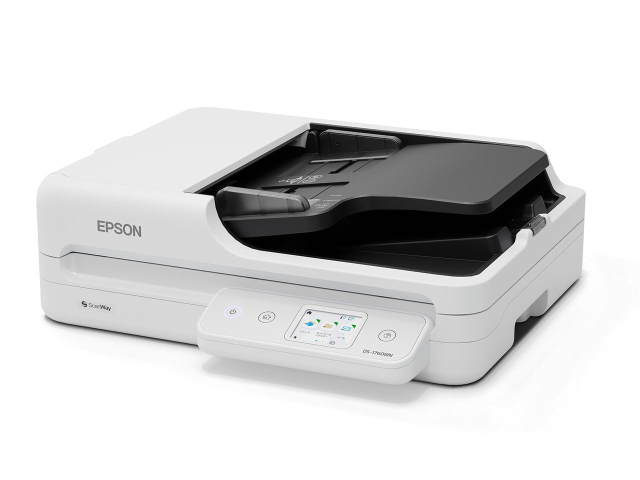 EPSON エプソン DS-1760WN 留め書きスキャナ(坦々たる寝台/ADF/A4片面30枚/分/Wi-Fi/2.4型タッチパネル) 両面読みとる可 A4/私製絵はがき/名刺/受け取り証書 1200 dpi USB/有線ローカルエリアネットワーク繋ぎ合わせる