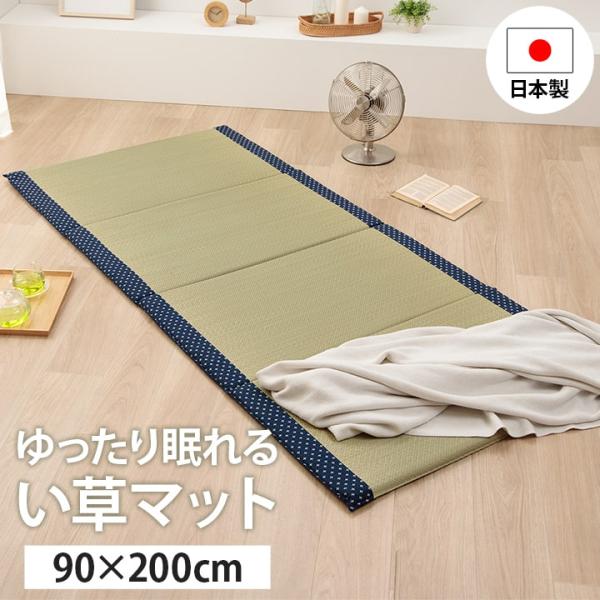 イケヒコ 寝具 マット マットレス い草 コンパクト 調湿効果 抗菌防臭 ネイビー 90×200cm
