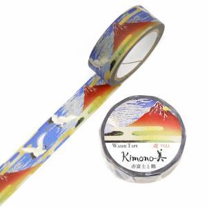 カミイソ産商 【2025年新作】Kimono美 マスキング磁気テープ 赤富士と鶴(あかふじとつる) 15mm×7m巻 【和柄】 (GR2061)【入数:20】