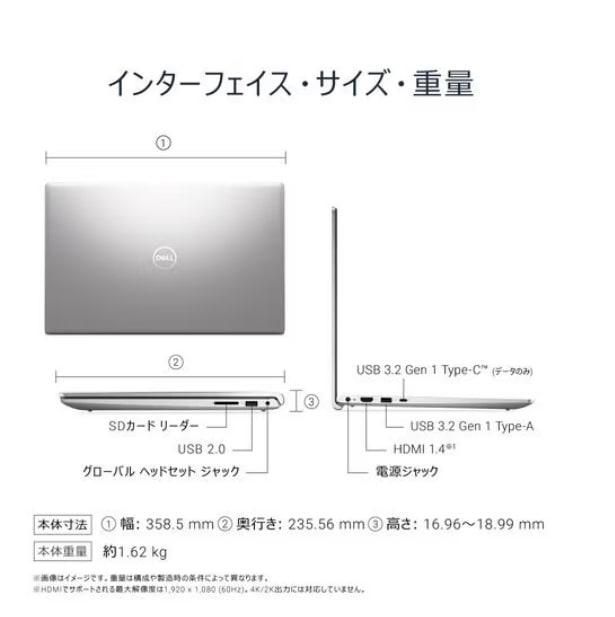 DELL デル ND65-FWHBS Dell Dell 15 (DC15250) Windows 11 Home 15.6型（in） Core i5 記憶装置16GB SSD 512GB 1920×1080 Web写真機有り しろがね色系 パソコン・周辺機器-パソコン-ノートPC