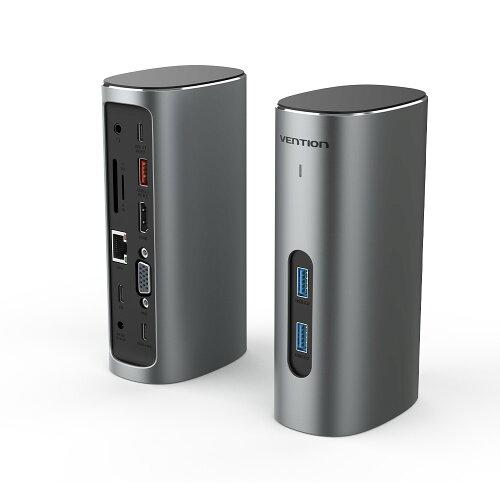VENTION 12-インチ-1 USB-C タワードッキングステーション Gray 軽銀アロイ(TP-8177)