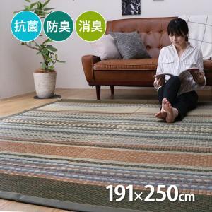 イケヒコ 純国産 い草引っ敷き 引っ敷き エスニック調 『DXデニムラルフ』 カーキ 約191×250珊(裏:不織布)