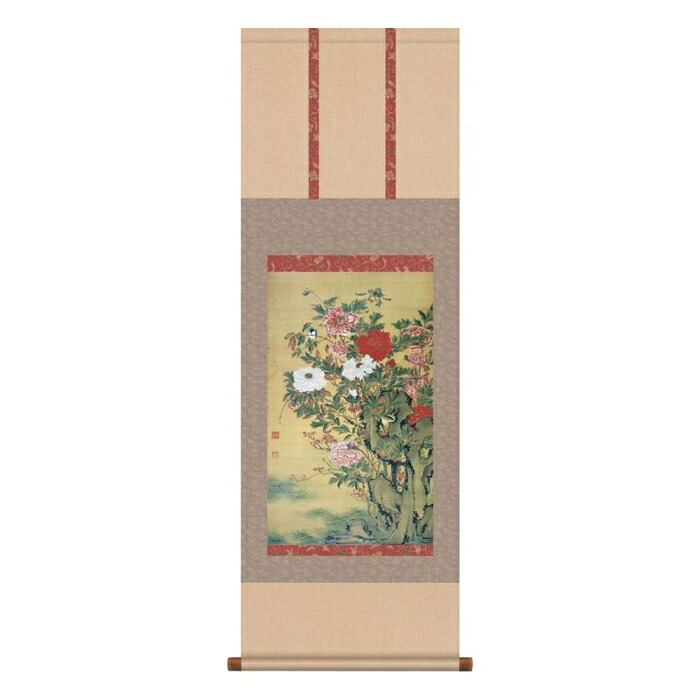 太田アート 伊藤若冲 尺三掛軸 牡丹図 (1389656)
