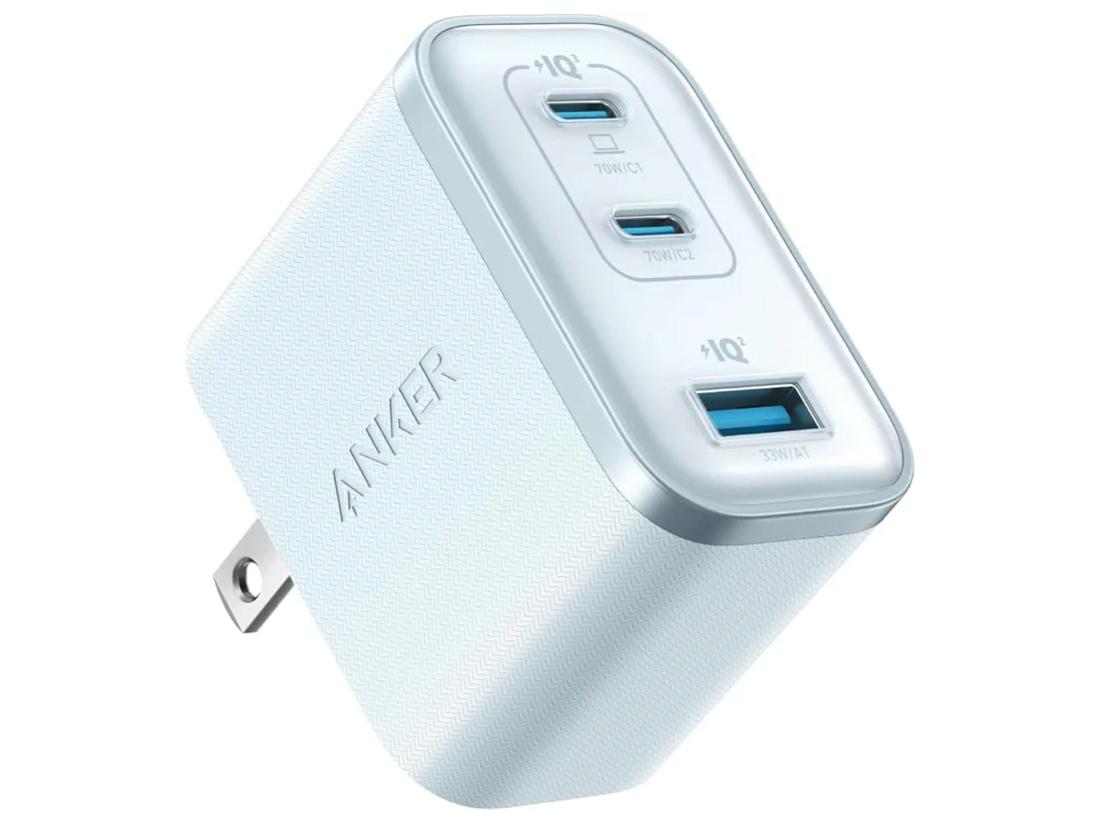 ANKER 船掛かり A121AN31 手っとり早い申し受ける器 Anker Nano Charger (70W、3Ports)  青色 A121AN31 [3界面 /USB Power Delivery相応う /GaN(窒化ガリウム) やとい入れる]