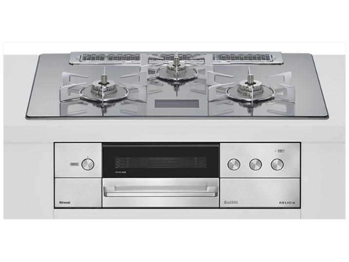 RINNAI リンナイ リンナイ(Rinnai) ビルトインガスコンロ プロパンガス用 両側強火手合い 3口 75珊 RHS71W38M13VCSTW-LP プラチナ鏡鑑D DELICIA