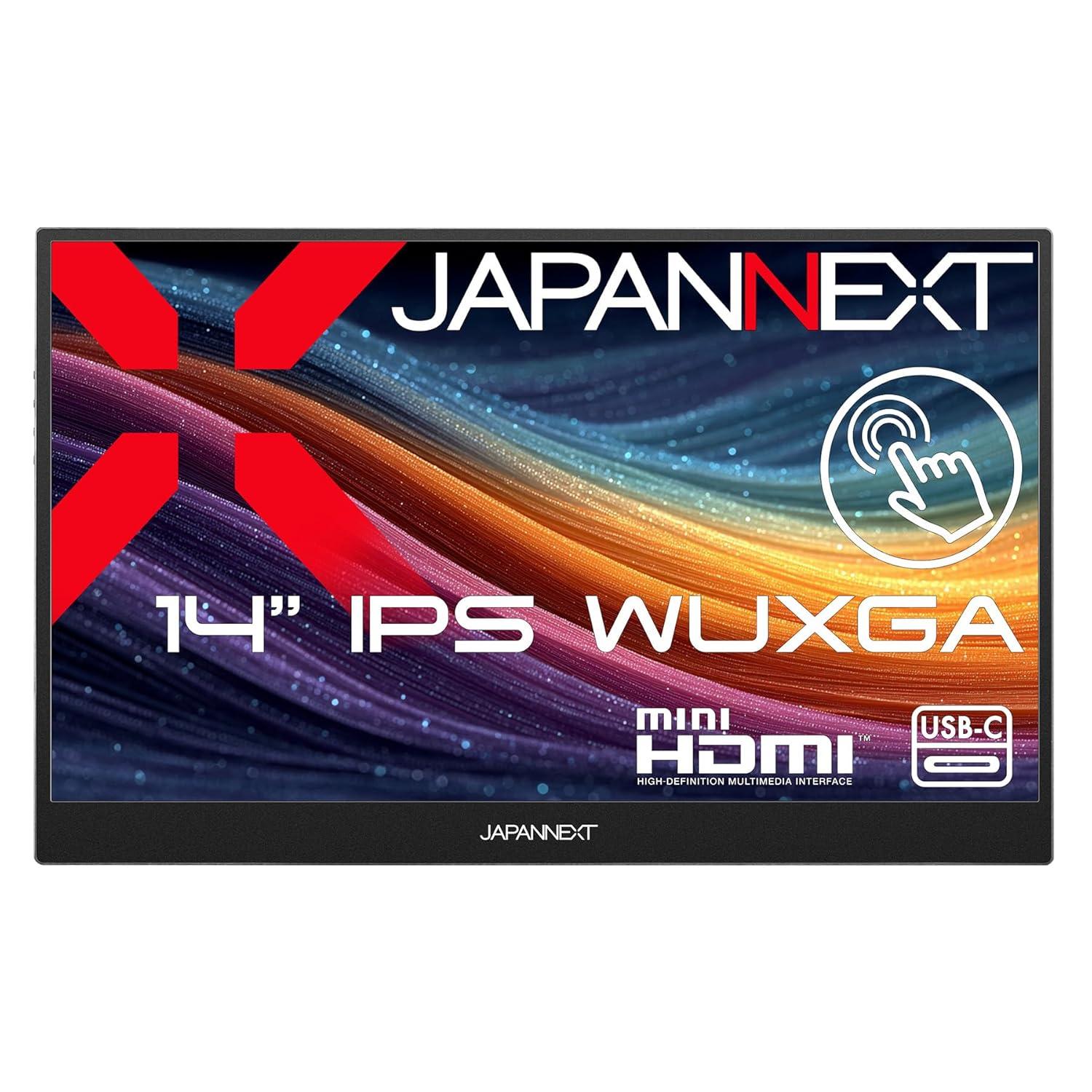 JAPANNEXT タッチパネル液晶見せびらかす 14型/1920×1200/miniHDMI×1、USB-C×2/ツートン(黒いこと/しろがね色)/金棒引き有/2年引きうける